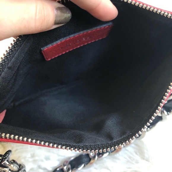 Mim & Ray Red Leather Black Wool Nayelli Love Graphic Pouchette Small Bag EUC OS - Picture 7 of 9